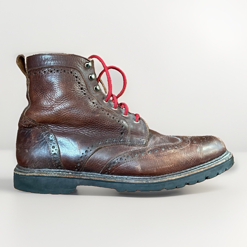 Allen Edmonds Long Branch Boots Men's 12 3E Brown Leather Wingtip Brogue Vibram